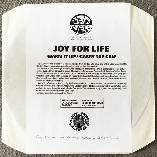 Joy For Life : Warm It Up (12", W/Lbl)