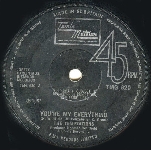 The Temptations : You're My Everything / I've Been Good To You (7", Sol)