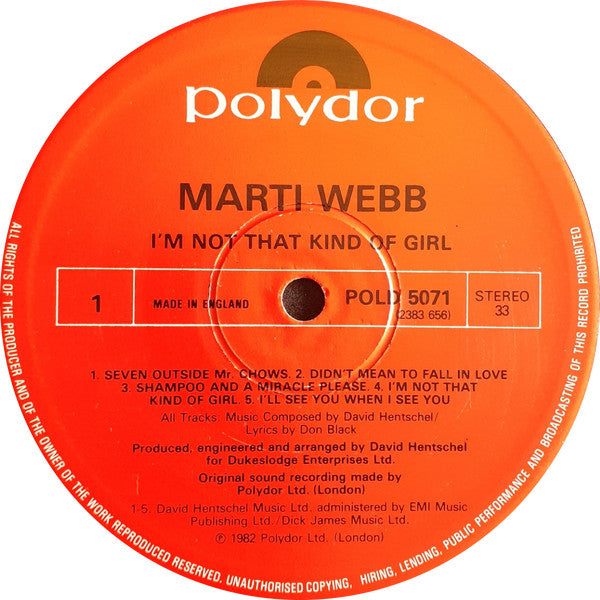 Marti Webb : I'm Not That Kind Of Girl (LP, Album)