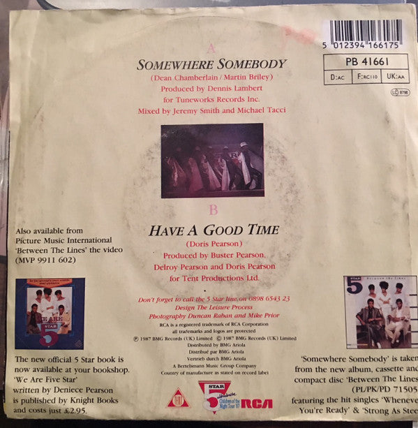 Five Star : Somewhere Somebody (7", Single)