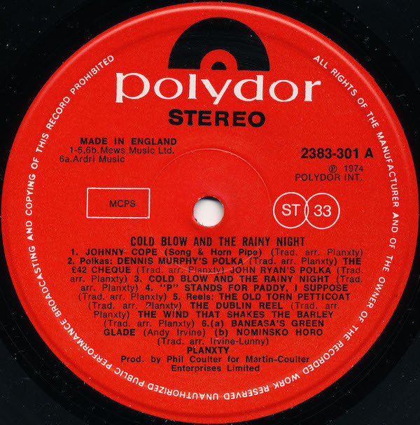 Planxty : Cold Blow And The Rainy Night (LP, Album)
