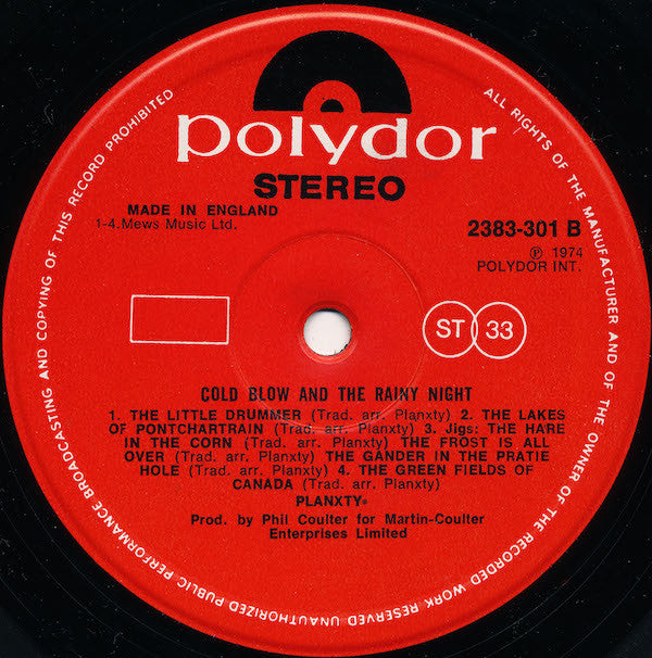 Planxty : Cold Blow And The Rainy Night (LP, Album)