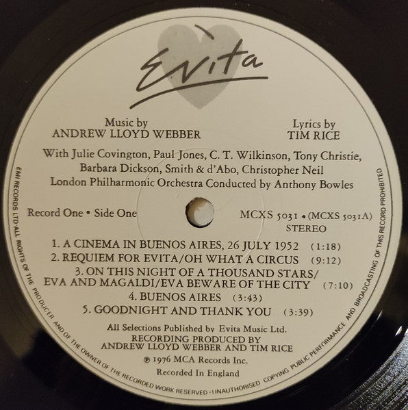 Andrew Lloyd Webber And Tim Rice : Evita (2xLP, Album, Gat)