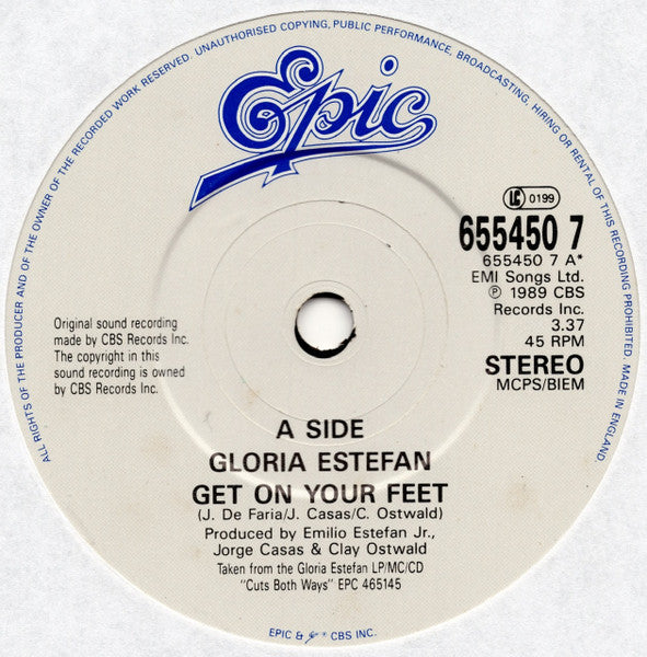 Gloria Estefan : Get On Your Feet (7", Single, Ltd, Tou)