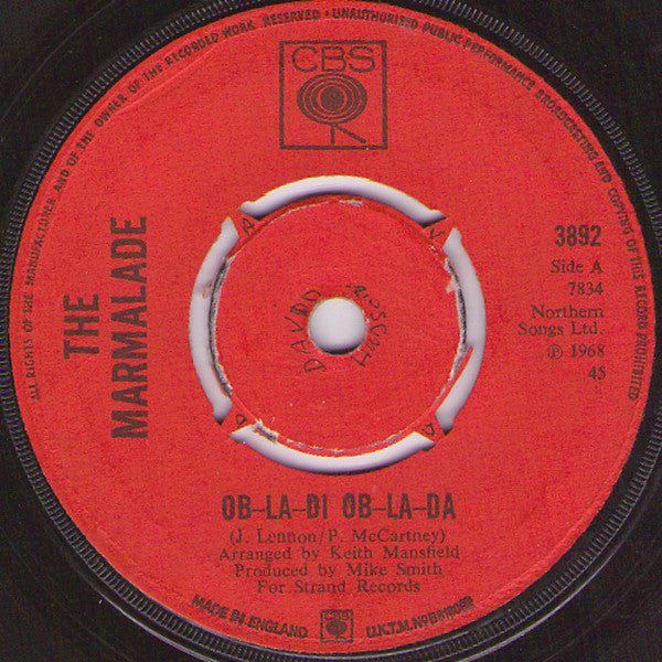 The Marmalade : Ob-La-Di Ob-La-Da (7", Single, Mono, 4-p)