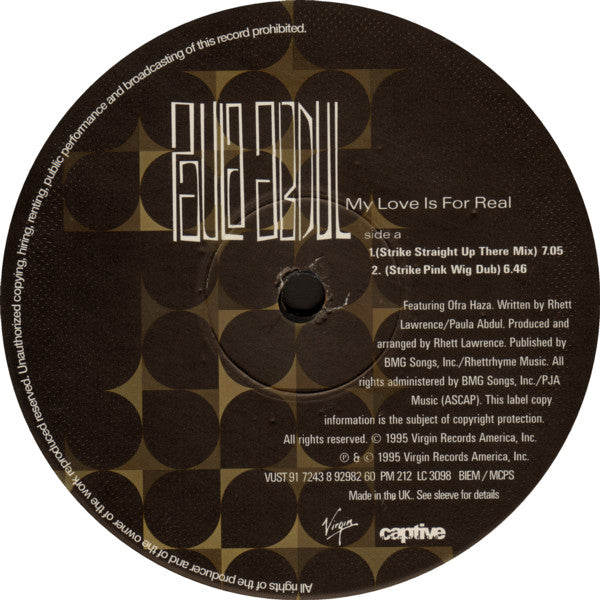 Paula Abdul : My Love Is For Real (12")