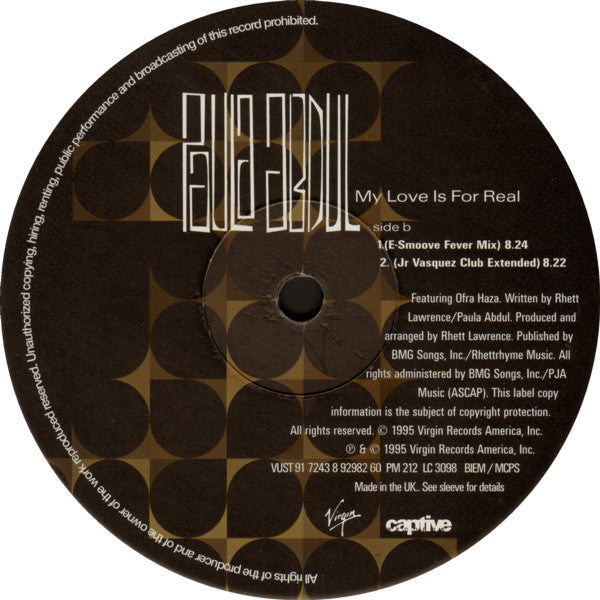 Paula Abdul : My Love Is For Real (12")