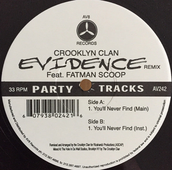Crooklyn Clan Feat. Evi-Dence & Fatman Scoop : You'll Never Find (12")