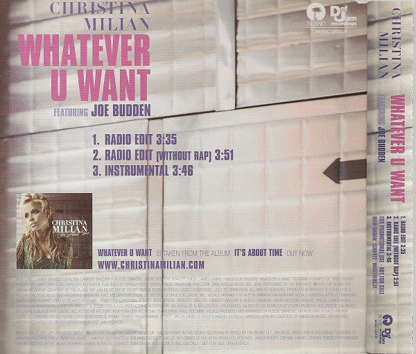 Christina Milian Featuring Joe Budden : Whatever U Want (CD, Single, Promo)