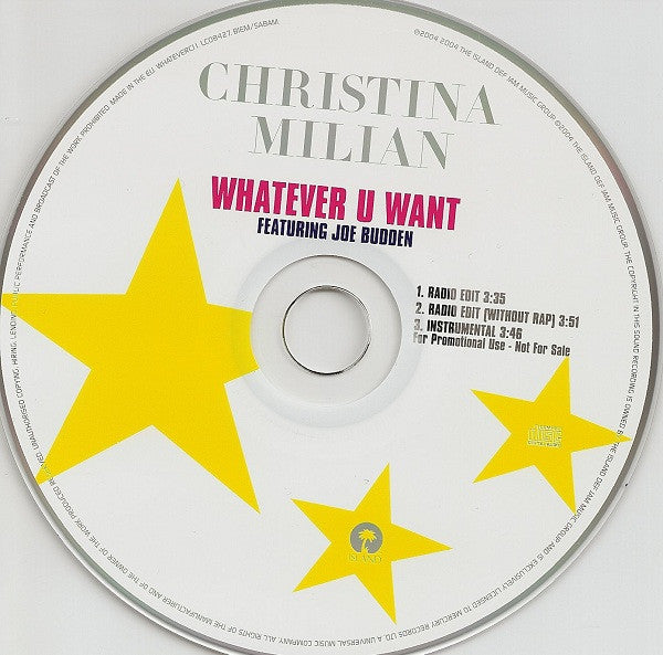 Christina Milian Featuring Joe Budden : Whatever U Want (CD, Single, Promo)
