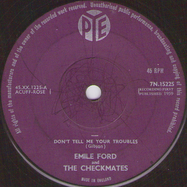 Emile Ford & The Checkmates : Don't Tell Me Your Troubles (7", Single, RE, Sol)