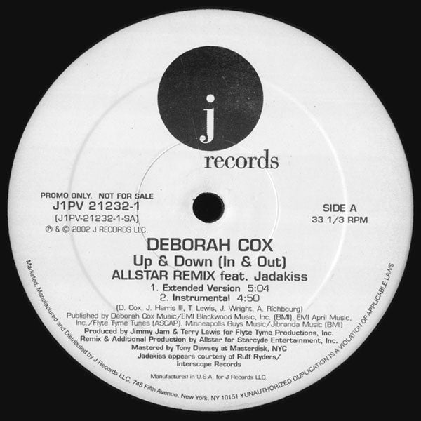 Deborah Cox : Up & Down (In & Out) featuring Jadakiss (12", Promo)