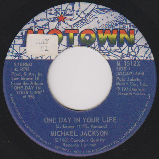 Michael Jackson : One Day In Your Life / Take Me Back (7", Single, RE)