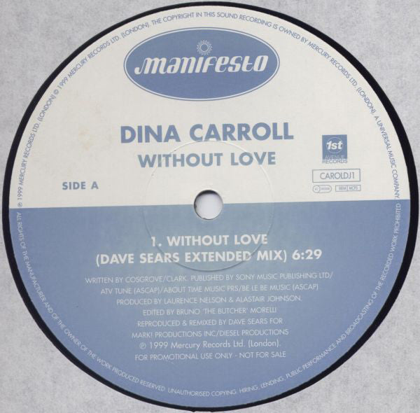 Dina Carroll : Without Love (12", Promo)