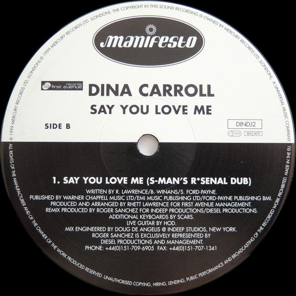 Dina Carroll : Say You Love Me (12", Promo)