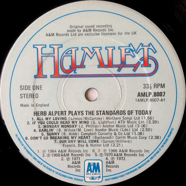 Herb Alpert & The Tijuana Brass : Play The Standards Of Today (LP, Comp)