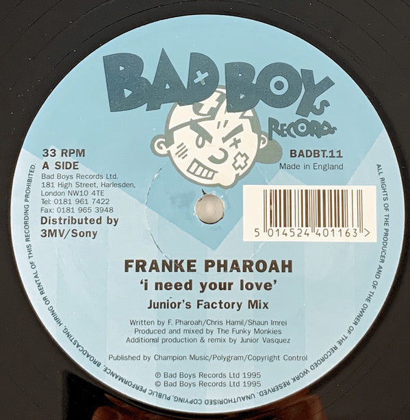 Frankë Pharoah : I Need Your Love (12")