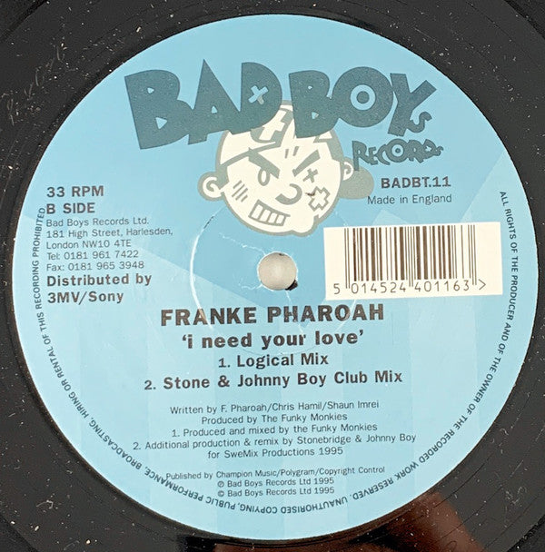Frankë Pharoah : I Need Your Love (12")