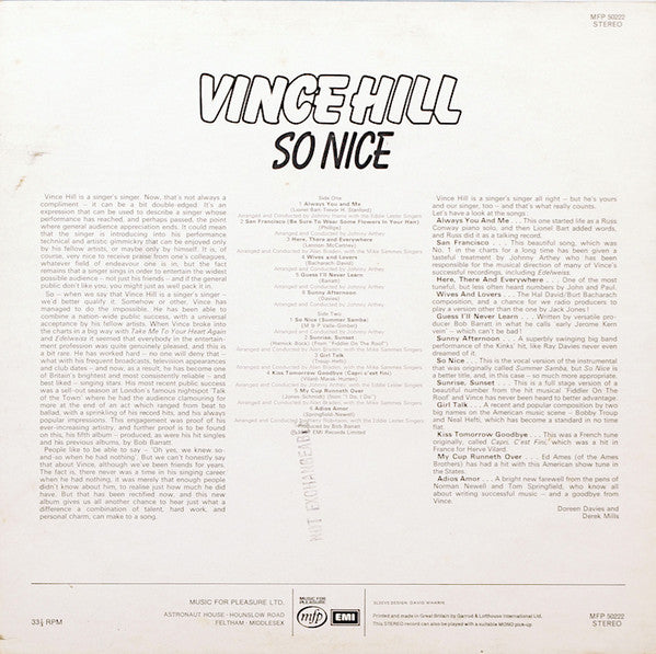 Vince Hill : So Nice (LP, Album, RE)