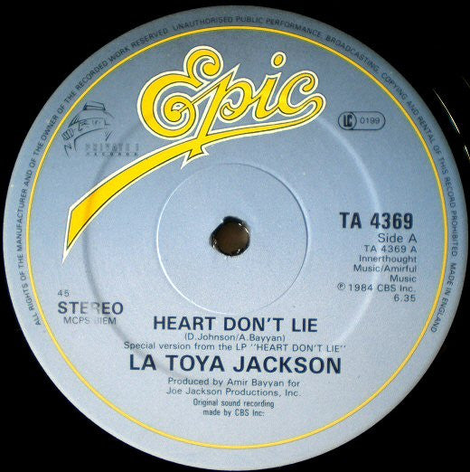 La Toya Jackson : Heart Don't Lie (12", Single)