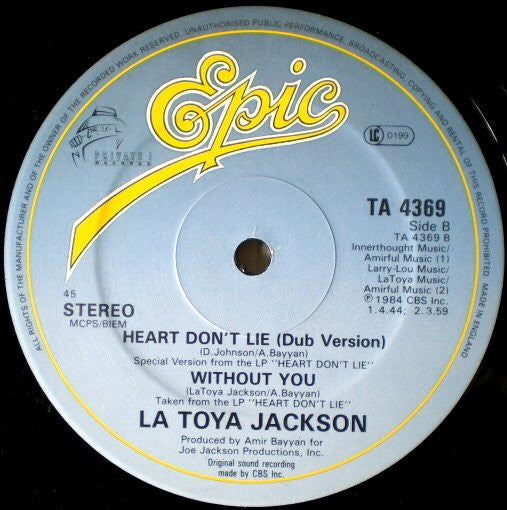 La Toya Jackson : Heart Don't Lie (12", Single)