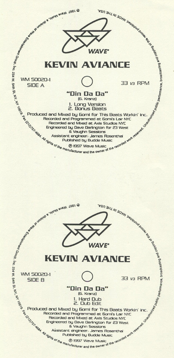 Kevin Aviance : Din Da Da (12", TP, W/Lbl)