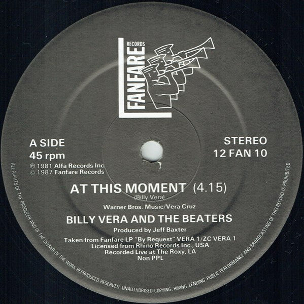 Billy Vera & The Beaters : At This Moment (12")