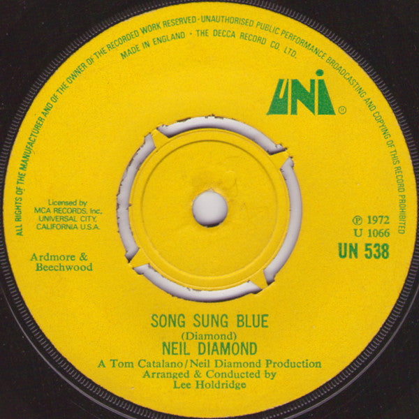 Neil Diamond : Song Sung Blue (7", Single)