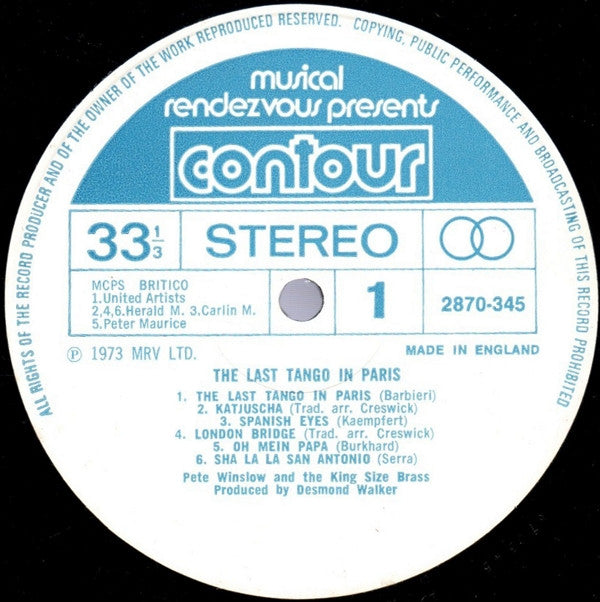 Pete Winslow And The King Size Brass : The Last Tango In Paris (LP)