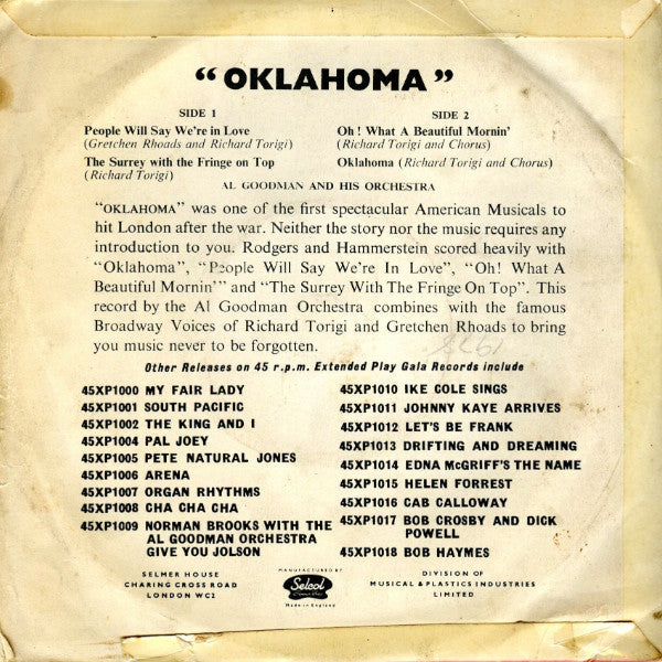 Richard Torigi & Gretchen Rhoads With Al Goodman And His Orchestra : Oklahoma (7", EP)