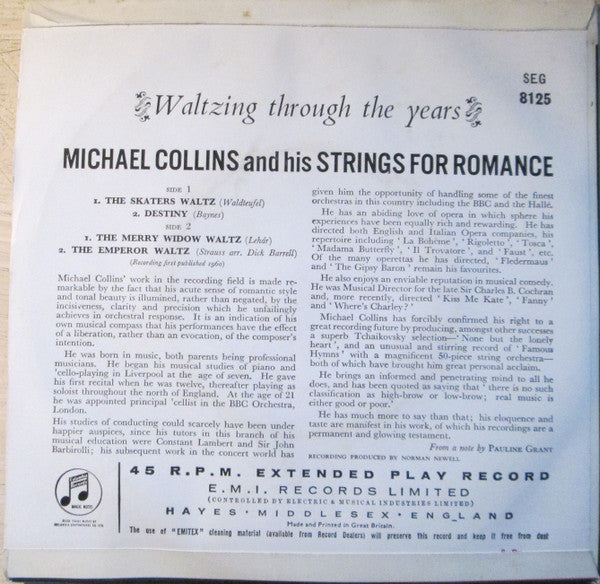 Michael Collins and his Strings for Romance : Waltzing Through The Years (7", EP, Mono)