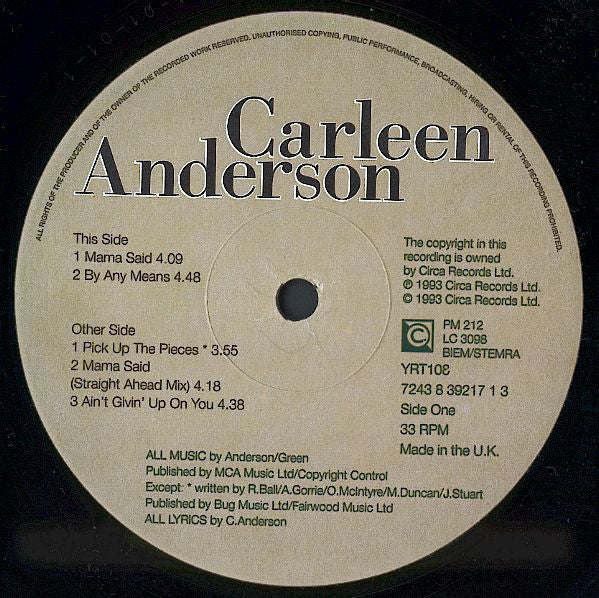 Carleen Anderson : Dusky Sappho E.P. (12", Single, Ltd, Num)