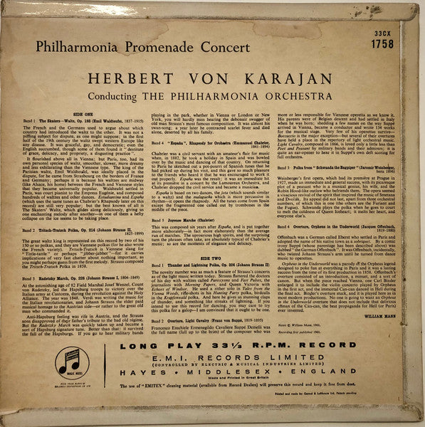 Herbert Von Karajan, Philharmonia Orchestra : Philharmonia Promenade Concert (LP, Mono)