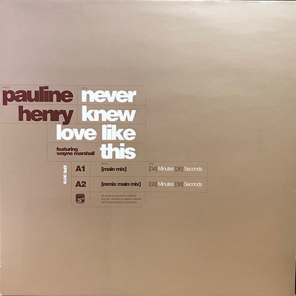 Pauline Henry : Never Knew Love Like This (12", Promo, 2/2)