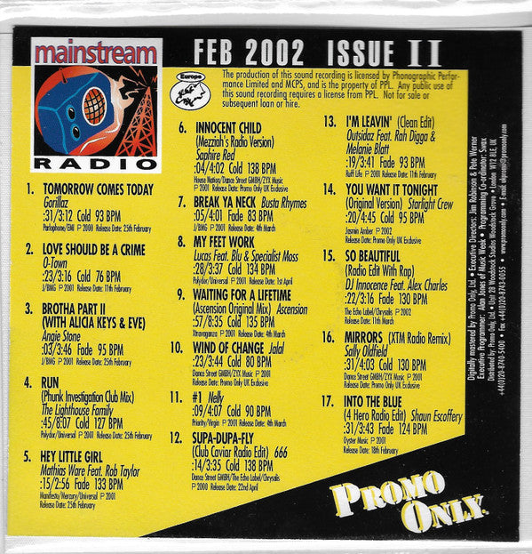 Various : Promo Only UK Mainstream Radio: Feb 2002 Issue II (CD, Comp, Promo)