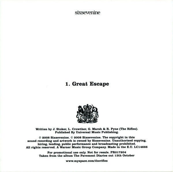 The Rifles : Great Escape (CD, Single, Promo)
