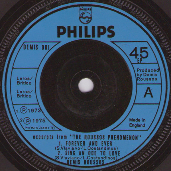 Demis Roussos : Excerpts From "The Roussos Phenomenon" (7", EP, Blu)