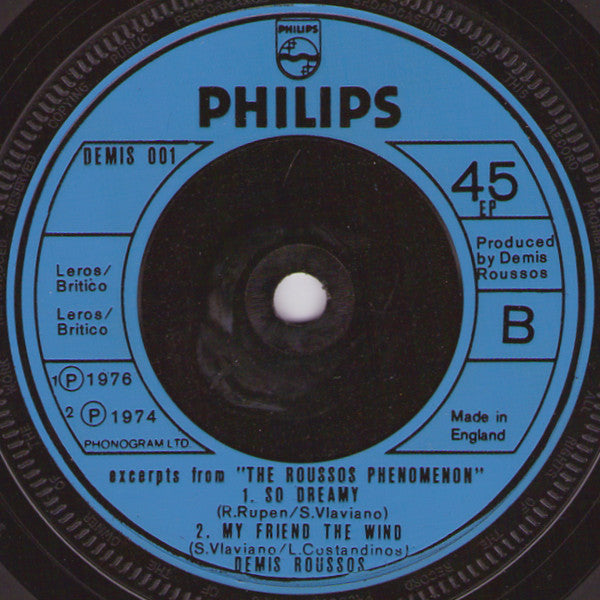 Demis Roussos : Excerpts From "The Roussos Phenomenon" (7", EP, Blu)
