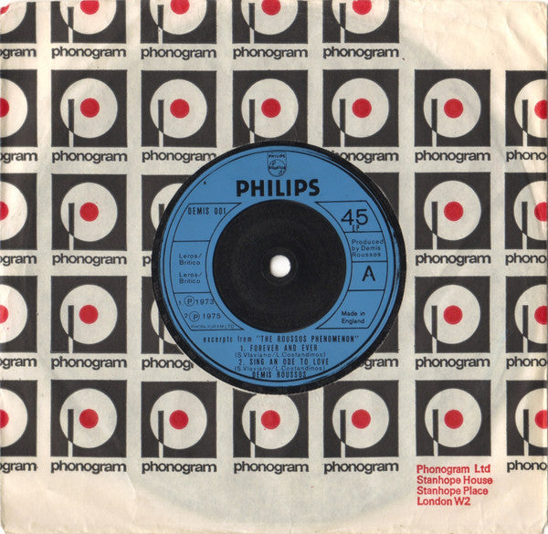 Demis Roussos : Excerpts From "The Roussos Phenomenon" (7", EP, Blu)
