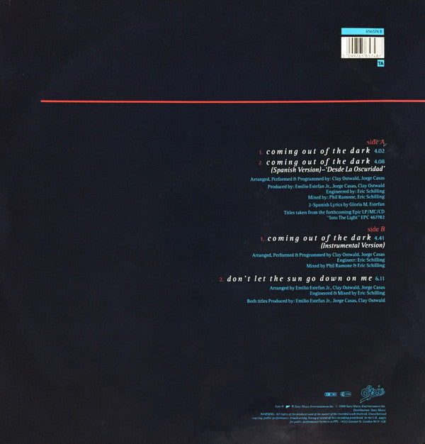 Gloria Estefan : Coming Out Of The Dark (12", Single)
