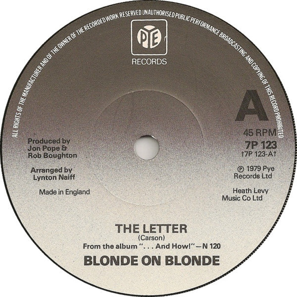 Blonde On Blonde : The Letter (7", Single, Sol)
