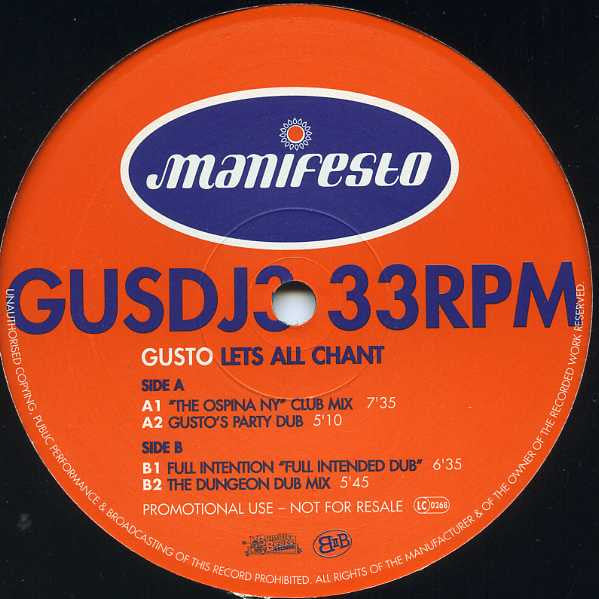 Gusto : Let's All Chant (12", Promo)