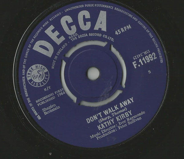 Kathy Kirby : Don't Walk Away (7", Single)