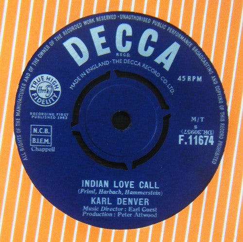 Karl Denver : Indian Love Call / My Melancholy Baby (7", Single)
