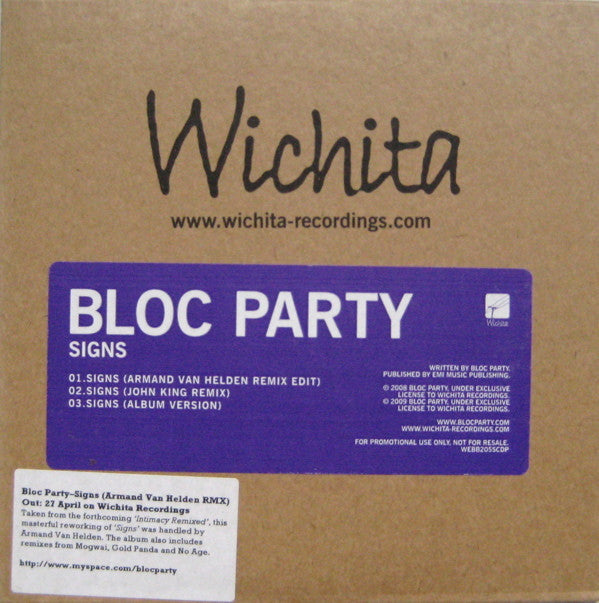 Bloc Party : Signs (CD, Single, Promo)