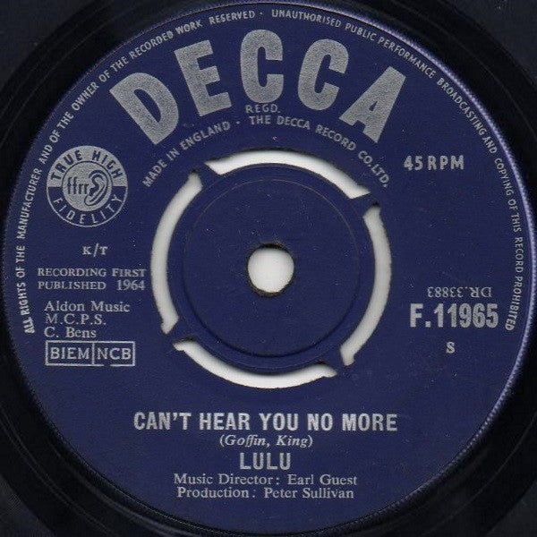Lulu : Can't Hear You No More / I Am In Love (7", Single)