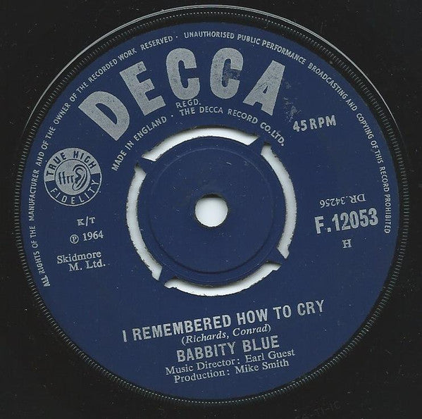 Babbity Blue : Don't Make Me (Fall In Love With You) / I Remembered How To Cry (7", Single)