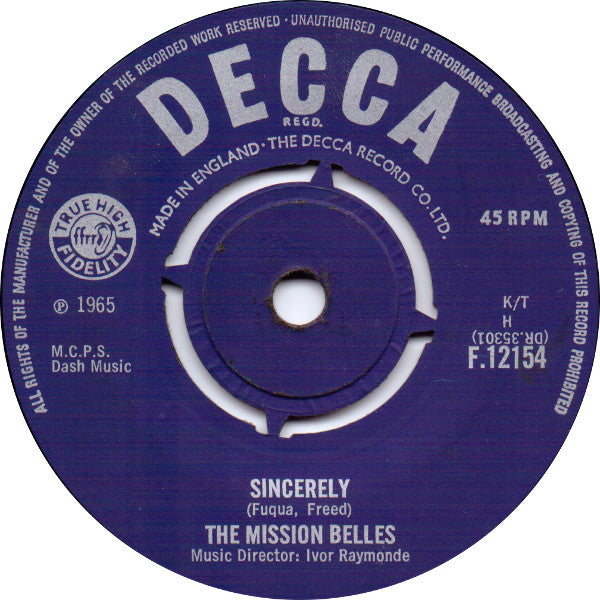 The Mission Belles : Sincerely (7", Single)
