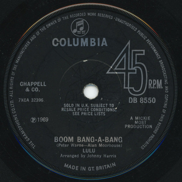 Lulu : Boom Bang-A-Bang (7", Single, Sol)