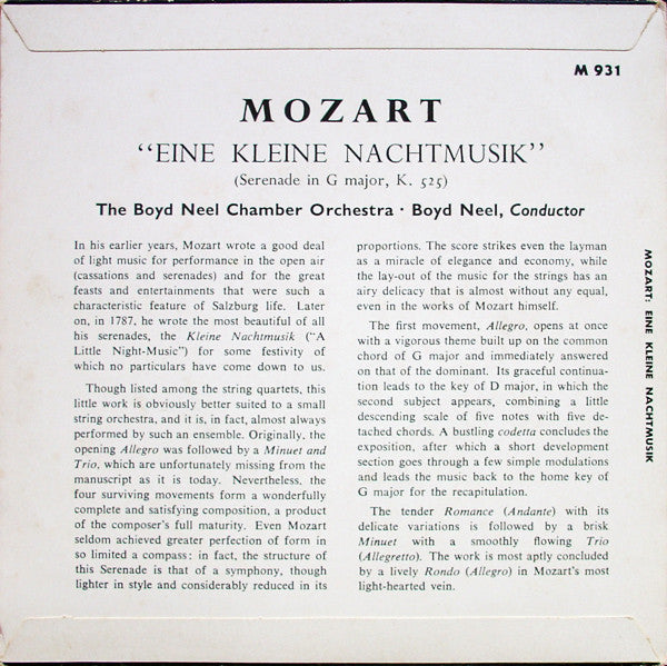 Wolfgang Amadeus Mozart - Boyd Neel, The Boyd Neel Chamber Orchestra : Eine Kleine Nachtmusik (7", Mono)